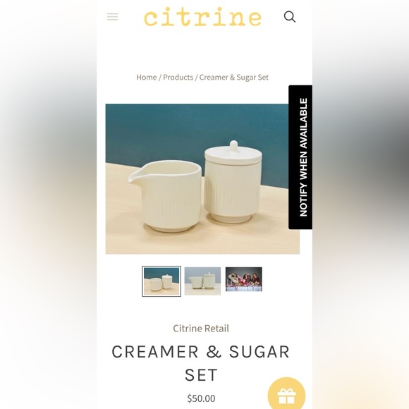 ‼️RARE‼️🎸CITRINE🎸🔥NWT🔥CREAMER & SUGAR SET